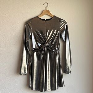 Zara Kids Girls metallic silver long-sleeved party dress size 13-14 Teen